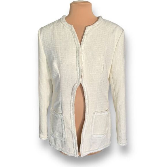 Shein Cream Tweed Open Front Collarless Blazer Jacket Metallic Detail Size XL - Picture 1 of 11